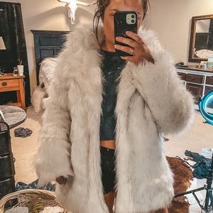 Faux fur white oversized coat